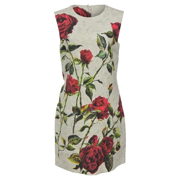 Dolce & Gabbana Mini Rose Print Shift Dress in White Cotton - Picture 1 of 5